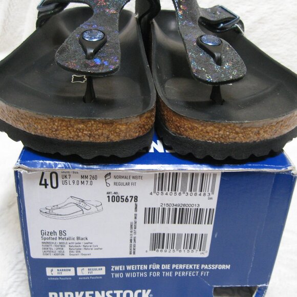 Birkenstock Exquisite GIZEH LUX Spotted Metallic Black Leather 40 R US W 9 M 7 - Picture 9 of 13